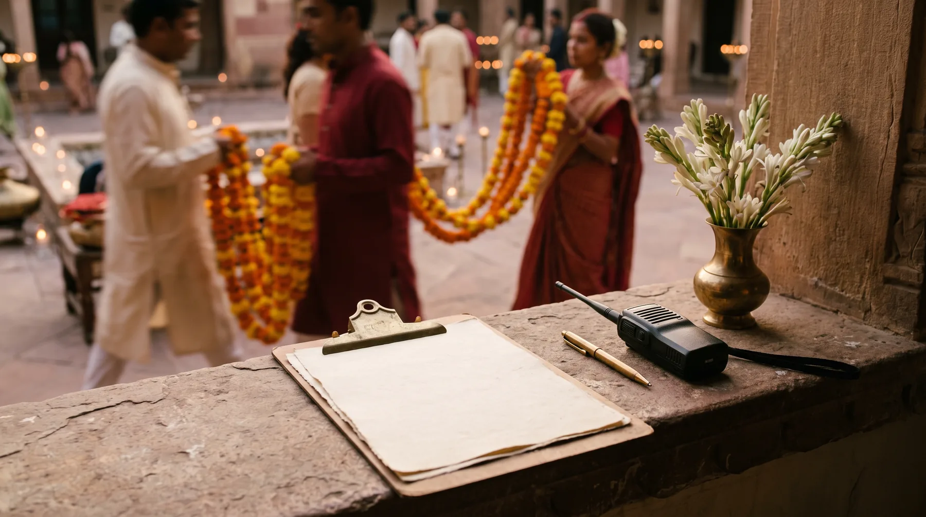 A planner's clipboard with a guest list
